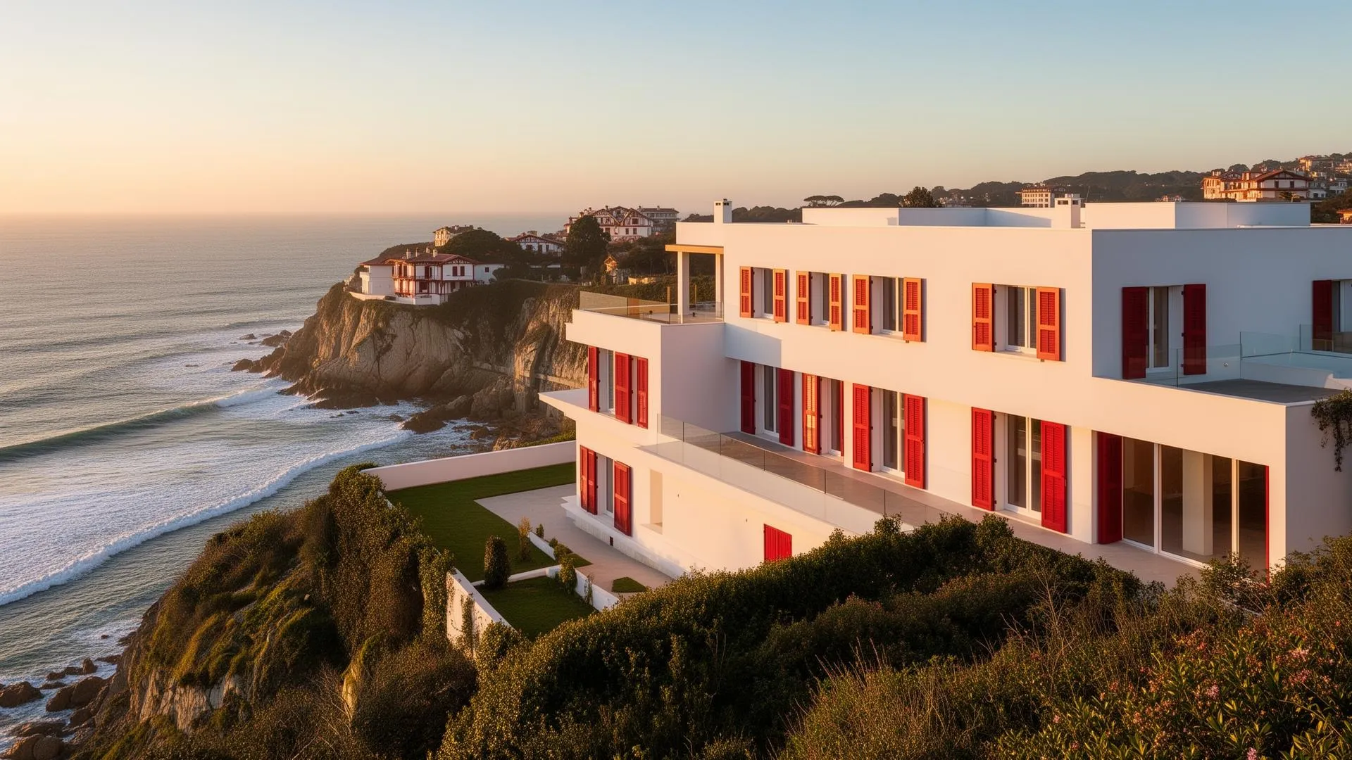 Villa moderne à Biarritz avec volets rouges traditionnels basques